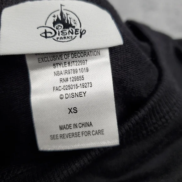Disney Womens XS Disneyland Long Sleeve Top Black Silver Shimmer Spell Out NEW - Picture 6 of 10